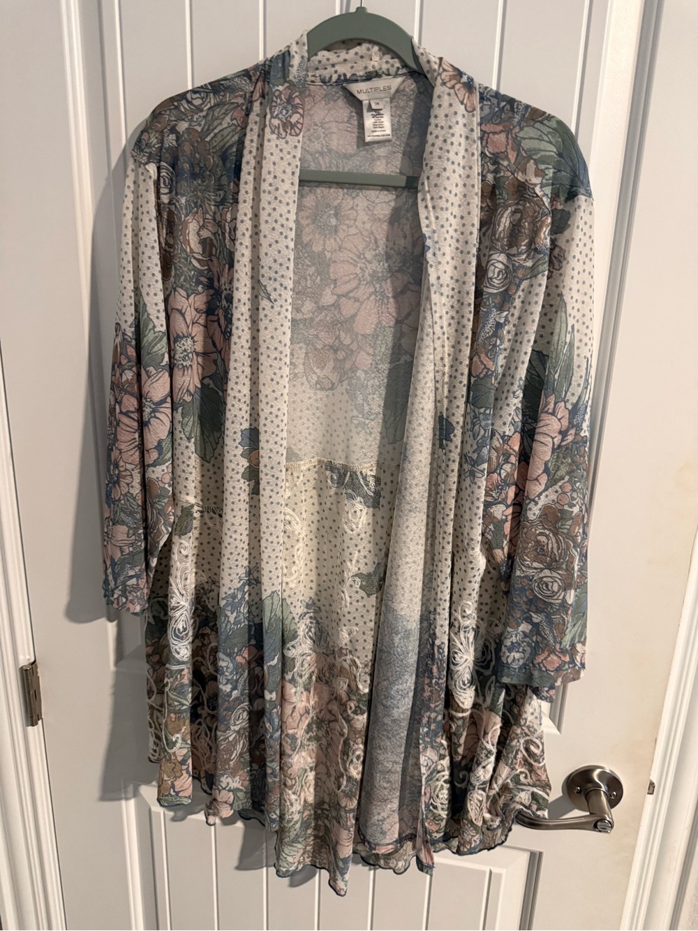 Multiples Floral & Polka Dot Sheer Cardigan — Women’s 2X